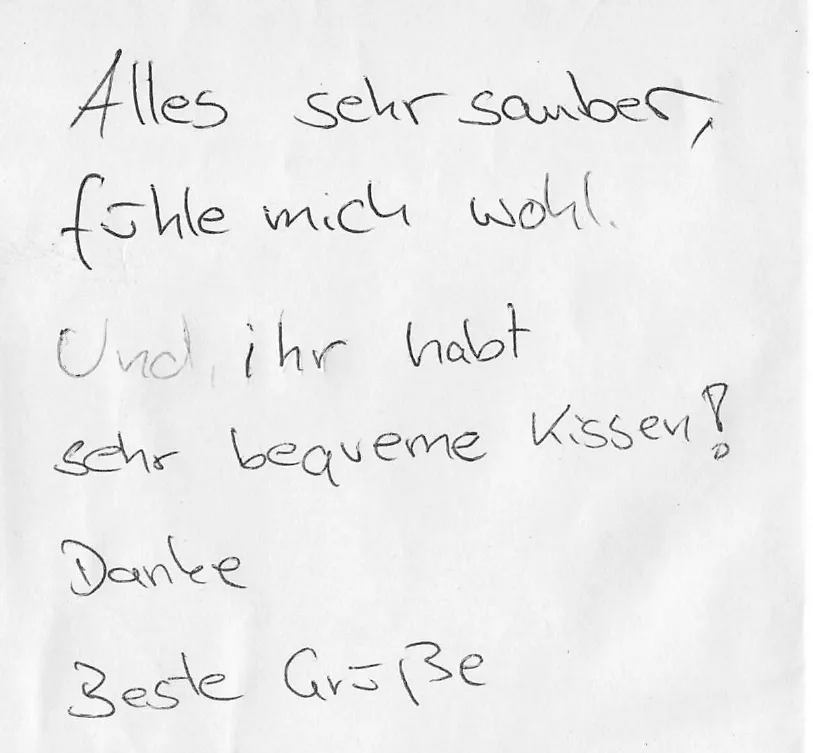 Handschriftliche Gästenotiz