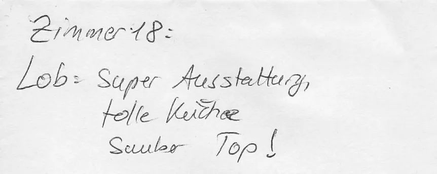 Handschriftliche Gästenotiz Zimmer 18